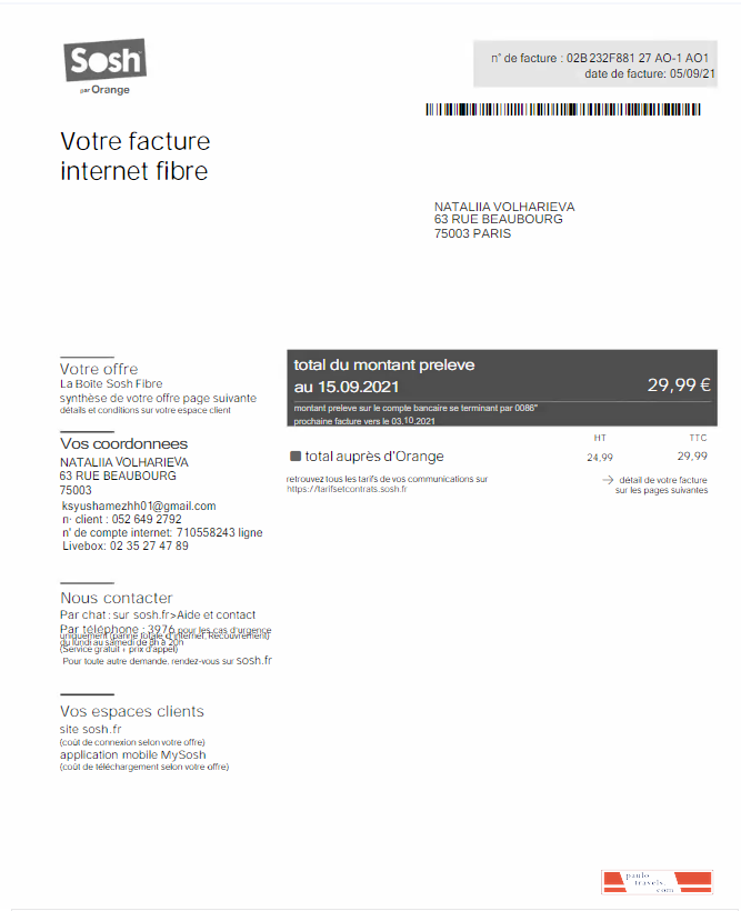 France Sosh utility bill Word and PDF template